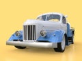 Old restored pickup. Pick-up in the style of hot rod. 3d illustration. White and blue car on a yellow background. Royalty Free Stock Photo