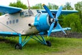 Old retro airplane on green grass Royalty Free Stock Photo