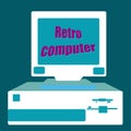 Old retro antique hipster vintage with a wavy screen monitor, an ancient computer for games with a floppy with an inscription of