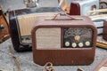 Old retro antique radio on vintage background