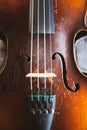 Old retro antique violin sound board detail top view, f-holes, sound box body seen from above, abstract classical music themed