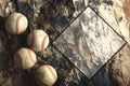 Old retro baseball balls on texture background