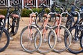 Old retro bicycles in parking