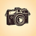 Old retro camera black flat icon on light background. Vintage photo camera pictogram