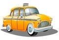 Old retro cartoon yellow taxi car. Vector illustration.