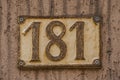 Old retro cast iron plate number 181 Royalty Free Stock Photo