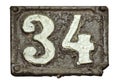 Old retro cast iron plate number 34