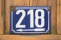 Old retro cast iron plate number 218 Royalty Free Stock Photo