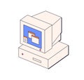 Old retro computer in 80s style. Obsolete PC monitor. Outdated nostalgic desktop. 1980s device icon, vintage Royalty Free Stock Photo