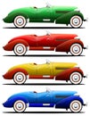 Old retro convertible car of different colors, side view. Vector illustration on a white background.
