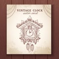 Old retro cuckoo clock card vector design illustration Royalty Free Stock Photo