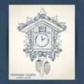 Old retro cuckoo clock postcard