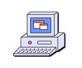 Old retro desktop PC. 1990s personal computer. 90s technology, electronic machine with monitor and keyboard, nostalgia Royalty Free Stock Photo