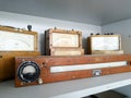 Old retro electronics measurement equipment in wooden case