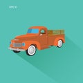 Old retro farmer pickup truck flat design vector illustration icon. Royalty Free Stock Photo