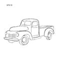 Old retro farmer pickup truck vector illustration. Hand drawn icon.