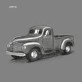 Old retro farmer pickup truck vector illustration. Hand drawn icon.