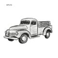 Old retro farmer pickup truck vector illustration. Hand drawn icon.