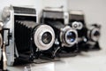 Old retro film analogue cameras collection. Group of Old Retro Analog Photo Cameras