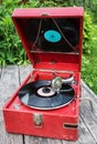 Old retro gramophone with a vinyl record Royalty Free Stock Photo