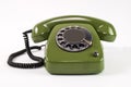 Old retro green phone on white background Royalty Free Stock Photo