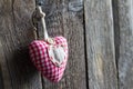 Old retro handmade heart on wooden boards love valentines concept