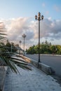 The old retro lamp post and the beautiful white and blue sky, Po Royalty Free Stock Photo