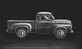 Old retro pickup truck vector hand drawn skecth. Vintage transport vehicle