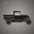 Old retro pickup truck vector illustration icon. Vintage transport vehicle