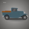 Old retro pickup truck vector illustration. Vintage transport vehicle