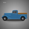 Old retro pickup truck vector illustration. Vintage transport vehicle