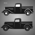 Old retro pickup truck vector illustration. Vintage transport vehicle