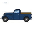 Old retro pickup truck vector illustration. Vintage transport vehicle Royalty Free Stock Photo