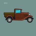 Old retro pickup truck vector illustration. Vintage transport vehicle