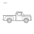 Old retro pickup truck vector illustration. Vintage transport vehicle line art Royalty Free Stock Photo