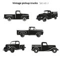 Old retro pickup trucks vector illustration set. Vintage transport vehicle Royalty Free Stock Photo