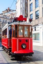 Old retro red tram on Istiklal street in Istanbul, Turkey Royalty Free Stock Photo