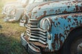 Old retro rusty abandoned and forgotten cars, cemetery of vintage autos Royalty Free Stock Photo