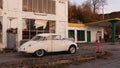 Old retro Saab in front of vintage BP Gasstation in Tingvoll in Norway