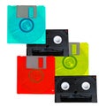 Old retro tapes and floppy discs
