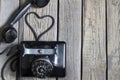 Old retro telephone with heart shape abstract