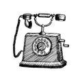 Old retro telephone vintage hand drawn illustration Royalty Free Stock Photo