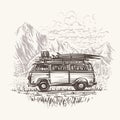 Old retro travel bus illustration. Vector. eps10. Royalty Free Stock Photo