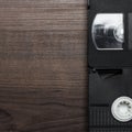 Old retro video tapes over wooden background Royalty Free Stock Photo