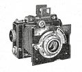 Old retro vintage art deco glass plate large format leather bellows analogue press camera drawing Royalty Free Stock Photo