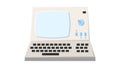 Old retro vintage hipster computer, pc with monitor and keyboard from 70s, 80s, 90s. Beautiful white icon. Vector illustration Royalty Free Stock Photo