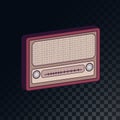 Old retro vintage music radio from the 70s, 80s, 90s on a translucent dark checkered gray square background. Vector illustration Royalty Free Stock Photo