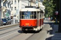 Old retro vintage tram, Prague