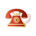 Old retro vintage wheel red telephone with cord Royalty Free Stock Photo