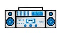 Old retro white vintage music cassette tape recorder with magnetic tape on reels and speakers from the 70s, 80s, 90s. Beautiful Royalty Free Stock Photo